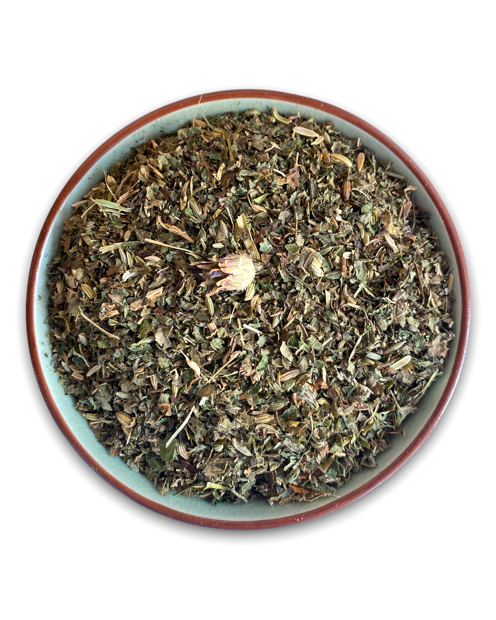 Teeschale mit dem Rohprodukt Kräutertee Ayurveda Kapha Bio