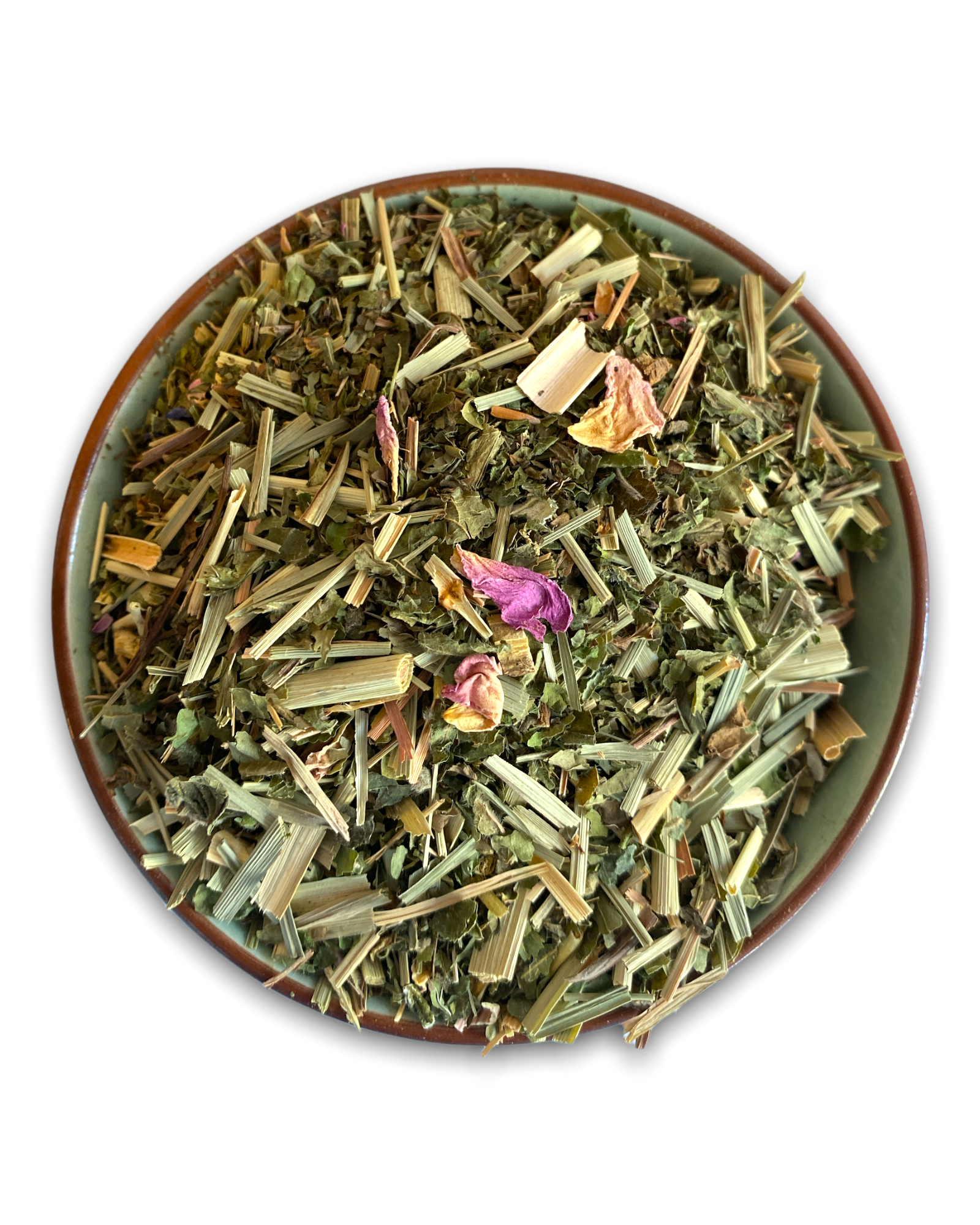 Teeschlage gefüllt mit en Kräutern des Kräutertees Ayurveda Pitta Bio