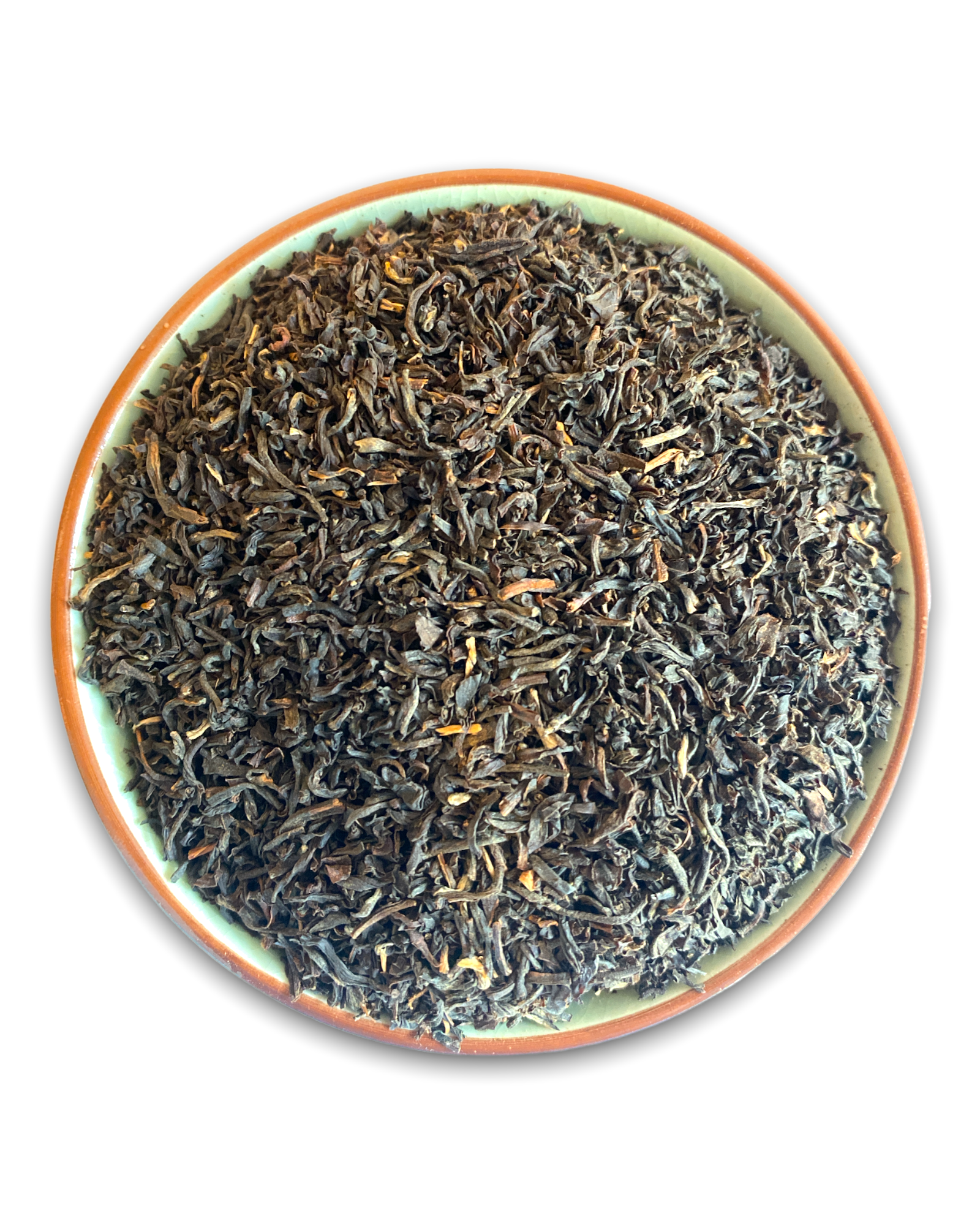 Teeschale mit dem Rohprodukt Assam TGFOP SF Rembeng Bio