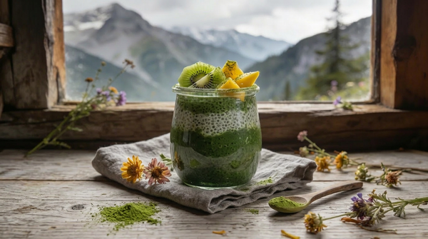 🌿 Matcha Chia Pudding – das Frühstück, das sich nachts von selbst macht