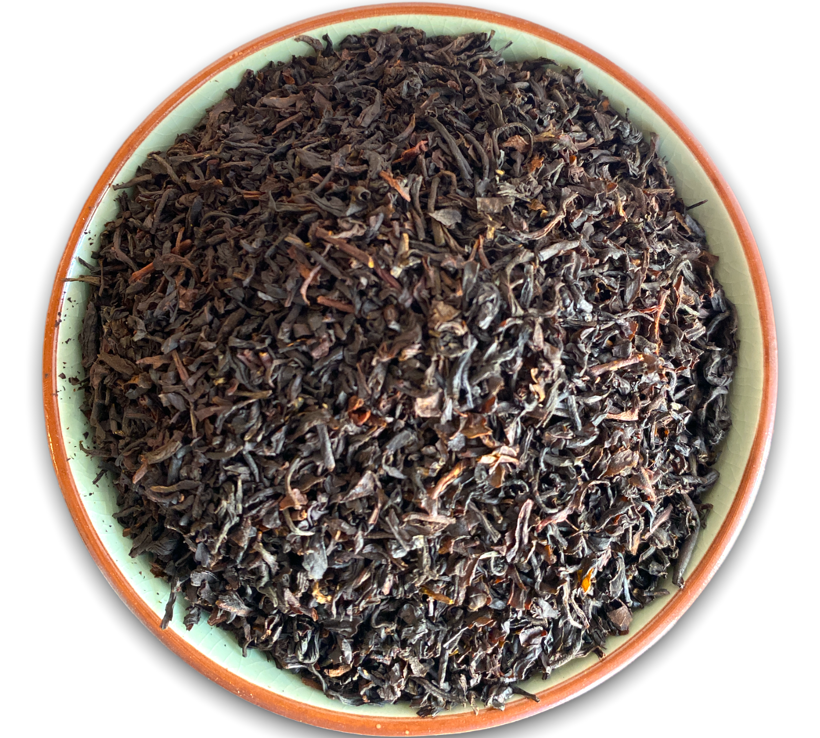 Teeschale gefüllt mit Earl Grey Teeblättern