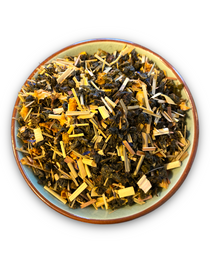Teeschale gefüllt mit dem Rohprodukt unseres Oolong Tees 'Buttermilch-Zitrone'.
